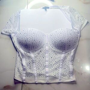 White low cut medium top with jewels everywhere